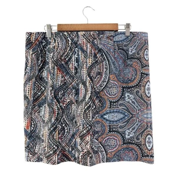 J. Jill Ponte Knit Pencil Skirt Gray Blue Paisley Print Pull On Stretch Waist LP - Picture 2 of 9